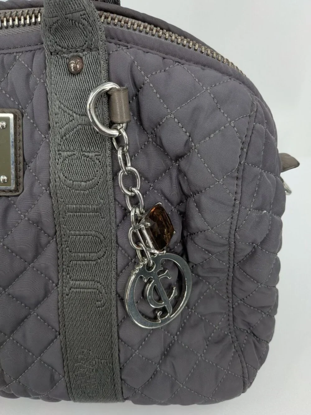 Vtg Y2K Juicy Couture Nylon Quilted Puffer Satchel Handbag With‎ Logo Gem Charm